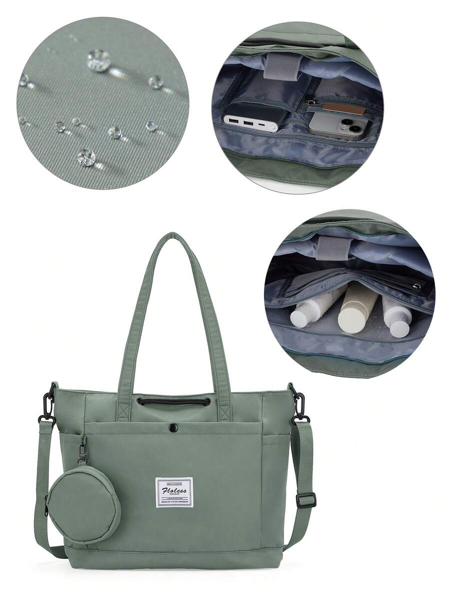 Floless Women's Handbag, Women's Business Laptop Bag, 14-Inch Laptop Compartment Women's Shoulder Bag Tote, Large Capacity Zipper Women's Shoulder Crossbody Bag Shopping Travel Work Bag - xanh quân đội - Xem 1