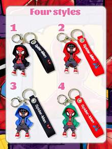Marvel 4pcs Cartoon Hero Silicone Keychain With Wrist Strap, Cute 3D Pendant Keychain Suitable For Bags And Keys, Ideal Gift For Fans, Daily Use And Collection - - Multicolor - View 5