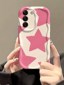 1pc Creative Pink Star Wavy Shaped Screen Edge Protective Phone Case Compatible With Apple 7/8/X/XR/XS Max/11/12/13/14/15/16/17 Pro Max, Galaxy A14/A15/A16/A17/A04/A05/A06/A07/A54/A55/A56/A57/A34/A35A/36/A37/S26/S26 Plus/S26 Ultra, Transsion SMART7/8/9/10 - Creamy White - View 4