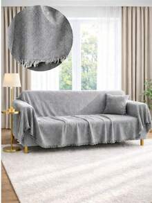 Non-Slip Tassel Sofa Cover – 100% Cotton – 170*200 Cm – Soft And Comfortable, Made In Türkiye - Grey - View 2