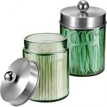 Euuztu Sage Green Qtip Holder, Glass ApothecaryJar Metal Lid & Stickers, Bathroom Qtip Holder Storage Canister, Farmhouse Decor Cotton Balls, Swabs, Makeup Pads, Bath Salt - Niken mài bóng - Xem 1