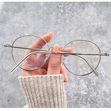 1 gọng kính kim loại hình oval trang trí dành cho máy tính và chơi game, gọng kính mắt kiểu cổ điển bất đối xứng. - Bạc - Xem 2