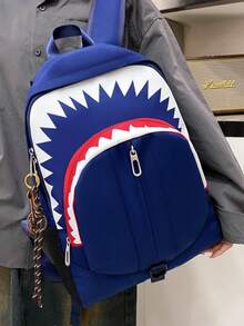 New Luminous Shark Design Backpack, Fashionable Versatile Bookbag, Large Capacity Travel Casual Rucksack - Multicolor - View 3