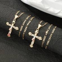 1 Piece Fashionable Personalized Design Three-Dimensional Figure Shaped Cross Jesus Inlaid Zirconia Pendant Necklace, Perfect For Mothers/Valentine's Day Couples/Friends/Parishioners To Give Gifts, Catholic First Communion, Daily Holiday Wearing Prayer - Cross - View 4