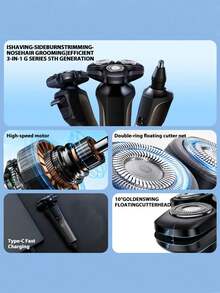 SKYWORTH 3-In-1 Sideburn, Nose Hair & Electric Shaver, 800mAh Large Capacity Battery, IPX7 Waterproof, Wet & Dry Use, Fully Washable, 3 Stainless Steel Blades, One-Touch Start, Titanium Gray Premium Design - Multicolor - View 12