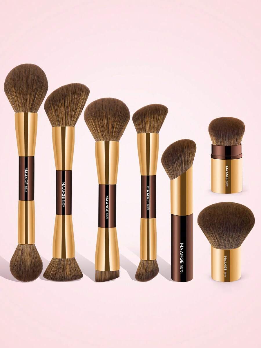 MAANGE 4/7件組化妝刷套組，包含底妝刷、臉部刷、蜜粉刷、腮紅刷、遮瑕刷、修容刷、打亮刷、細節刷，適用於液狀、膏狀和粉狀產品，可用於拋光與暈染，適合作為女性和女孩的禮物