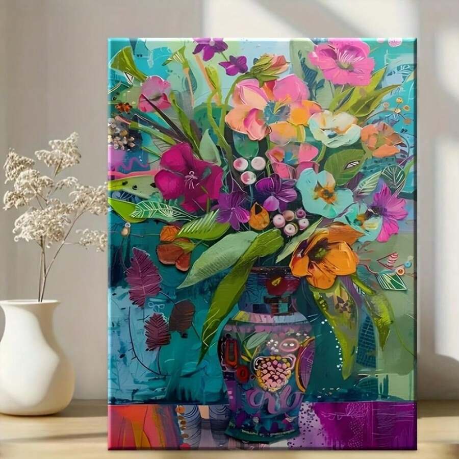 1 Unique Style Solid Wood Frame Canvas Painting Colorful  Primitivism, Bouquet_ Perfect For Home Decoration, Festive Occasions And Gifts For Him/Her. Suitable For Living Room And Bedroom, Ready To Hang, 2D Flat, Perfect For Room Decor - Nhiều màu - Xem 1