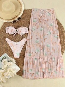 Bộ đồ bơi quây ngực gợi cảm, thanh lịch, kiểu dáng thường ngày, màu be, chất liệu vải dệt, xẻ tà cao, thích hợp cho nữ, thích hợp cho kỳ nghỉ biển và tiệc tùng. - Nhiều màu - Xem 3