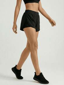 Women's Sports Pants, Breathable And Form-Fitting Yoga Sports Pants For Spring And Summer, Mid-Thigh Sports Pants With Waistband, Anti-Glare, Suitable For Running / Fitness / Tennis Training Pants, Women's Outdoor Sports Pants, Quick-Drying And Breathable. - 黑色 - 查看 1