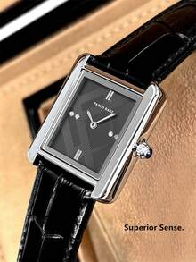 Pablo Raez 1件装原创女士腕表，魅力复古女士腕表，不锈钢银色防褪色表盘，时尚设计，50米防水，水钻条纹表盘，女士休闲石英表，黑色皮表带，真条刻度，清晰白色表盘，AAA级女士腕表，适合日常佩戴，教师礼物，送给母亲或女朋友的礼物，派对装饰的流行款式，毕业典礼结婚礼物 - 銀色 - 查看 10