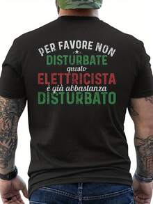 Funny Electrician T-Shirt For Men With Italian Electrical Joke & Lightning Bolt Graphic - Relaxed Fit H-Line Silhouette, Italian Text & Spanish/English Translation - Casual Crew Neck Short Sleeve T-Shirt For Electricians, Technicians, Engineers - All-Season - 如圖所示 - 查看 2