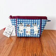 Kusugu 刺繍猫メガネチェック柄小銭入れ/クラッチバッグ 毎日の通勤に最適 - ブルー - チェックする 1