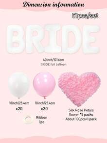 Bộ trang trí cô dâu tương lai 51 món - Banner chữ "BRIDE" màu trắng 40 inch + Bóng bay cao su màu hồng & trắng + Cánh hoa không dệt dày, hoàn hảo cho tiệc độc thân, trang trí phòng, tiệc cô dâu, đám cưới, chụp ảnh kỷ niệm, đồ dùng cho cô dâu tương lai - Nhiều màu - Xem 3