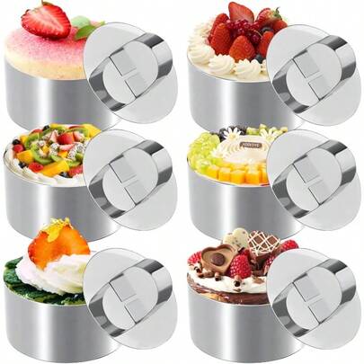 ケーキリングモールド プッシャー付き、ステンレス製クランペットリングモールド 料理&ペストリーベーキング用、簡単な取り外し&食洗機対応 キッチンデザートツール(ムース、まぐろのタルタル、パンケーキ、チーズケーキ等に)
