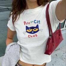 Y2K Pe Te The Cat Club Shirt - Children's Nostalgia Merch, Tren Dy Tee, Coquette, Vintage Design, Grap - 白色 - 查看 1
