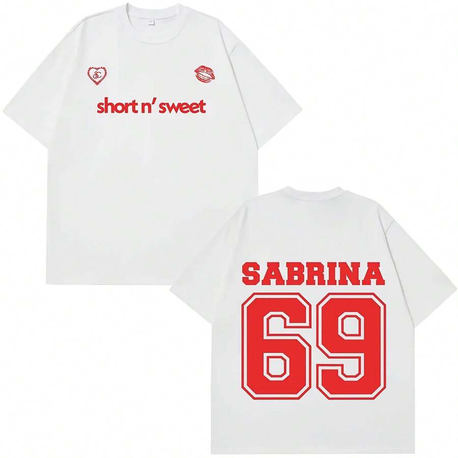 Sabrina CarpenterS Short N' Sweet Merch T Shirt Men Women Loose Aesthetic T-Shirts Cotton Oversized T - 白色 - 查看 1