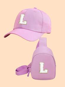 Set de 2 piezas de gorra de béisbol con estampado de letras del abecedario 26 y mochila para niños y niñas, adecuado para uso diario, un gran regalo para volver a la escuela - Morado - Ver 10