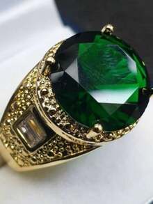 1枚男士时尚奢华绿色锆石戒指，婚礼、订婚、派对珠宝礼物 - 綠色 - 查看 12