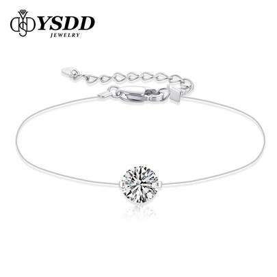 2ct Moissanite Diamond Floating Women's Bracelet, D Color VVS1 Moissanite Round Cut Invisible Diamond 925 Sterling Silver 18K White Gold Bracelet, With Certificate
