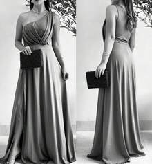 Long Dress For Bridesmaid, Wedding, Graduation, Guests, One Shoulder, Detailed Bust. - 玫紅色 - 查看 2