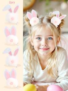 2pcs Easter White Bunny Ears Hair Clips,Furry Ears Hairpins,Cute Hair Barrettes For Girls Teens Festival Party Gifts - Multicolor - View 1