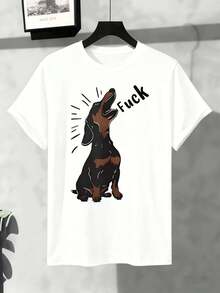 üBERGR?SSE Lustiges T-Shirt mit Dackel-Motiv, Premium-Baumwolle, bequeme Passform, atmungsaktiv, l?ssig, Kunstdruck, Neuheit - Weiss - Übersicht 2