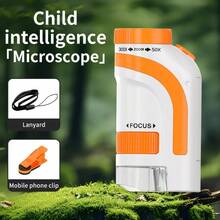 Children's Portable Microscope, 50x-300x Zoom Handheld Microscope, Suitable For Both Children And Adults, Mini Handheld Pocket Digital Microscope With LED Light, Made Of ABS Material, As A Gift For Children's Birthdays And Back To School Season (Battery Not Included) - Orange - View 2