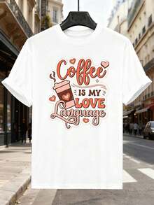 Camiseta gráfica Coffee Love Language hecha de material de alta calidad, ajuste cómodo, estilo hip-hop urbano, estampado artístico - Blanco - Ver 2