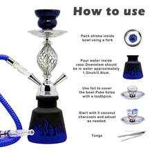 2-Hose Hookah Set - Fashionable Blue Flame Pattern, Includes 2 Hoses, 10 Mouthpieces And Charcoal Tongs. Suitable For Friend Parties, Bars, Etc. - one-size - View 6