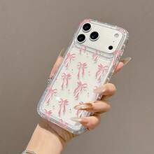 1pc Sweet Girl Style Pink Bow Transparent Full Coverage Phone Case - Clear - View 4