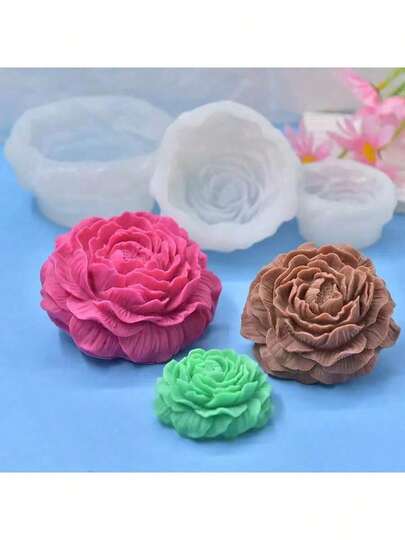 Molde de silicona de 3 tamaños para vela con flor de peonía, molde para hacer jabón artesanal con flor, resina, yeso para decoración del hogar