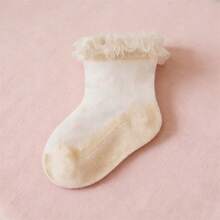 Baby Girls Ruffle Mesh Socks Sheer Dot Jacquard Frilly Ankle Socks Cute Princess Dress Socks - Beige - View 3