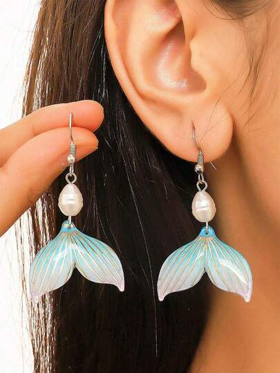 1 Pair Delicate & Versatile Mermaid Tail Design Creative Minimalist Korean Style Earrings