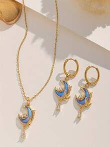 Bộ 3 món gồm mặt dây chuyền hình trăng khuyết mạ vàng, thiết kế sáng tạo thời trang, sang trọng, phù hợp cho du lịch, đeo hàng ngày và nghỉ dưỡng (Đóng gói trong túi OPP). - vàng óng ánh - Xem 2