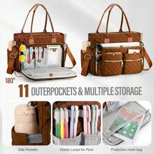 Large Teacher Tote Bag Laptop Bag For Women Work Bag Laptop Tote Nurse Bag Professional Computer Messenger Bag With Insulated Pocket, Laptop Briefcase For Office, College, Nursing - 棕色 - 查看 4