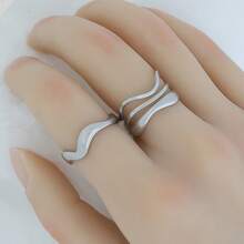 2pcs Stainless Steel Asymmetrical Line Open Ring Set, Elegant & Delicate, Suitable For Daily Wear - Irregular Lines - View 6