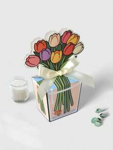 10支/1个创意3D郁金香花束礼盒，浪漫玫瑰泰迪熊花束礼盒，手绘透明花瓶饰以小鱼，象牙色缎带蝴蝶结，适合摆放在桌面，可用于生日、乔迁、情人节、周年纪念、婚礼、表白等场合，是馈赠亲朋好友的理想小礼物。 - 創意花朵禮品包裝盒 - 查看 12