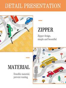 2件套幼儿卡通汽车图案被套套装（四季皆宜）双面被套套装，适用于婴儿和儿童，可机洗，适合新生儿床、婴儿床，节日送礼佳品（1个单面印花枕套+1个双面印花被套，不含填充物）枕套为单面印花，尺寸为40x60厘米，100%涤纶 - 彩色 - 查看 6