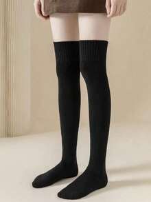 1 Pair Women's Thick Thermal Lined Over-The-Knee Socks, Suitable For Daily Wear In Winter - Coffee Brown - View 10
