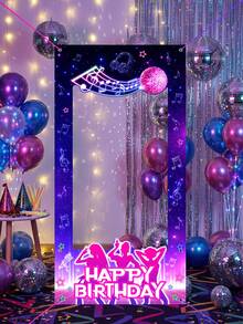 1件装音乐主题生日相框，女生团体生日派对拍照道具，带发光球、星星、麦克风设计，音乐派对拍照背景，乙烯基背景，舞会派对装饰配件，生日快乐装饰，生日礼物，节日派对用品 - 彩色 - 查看 8