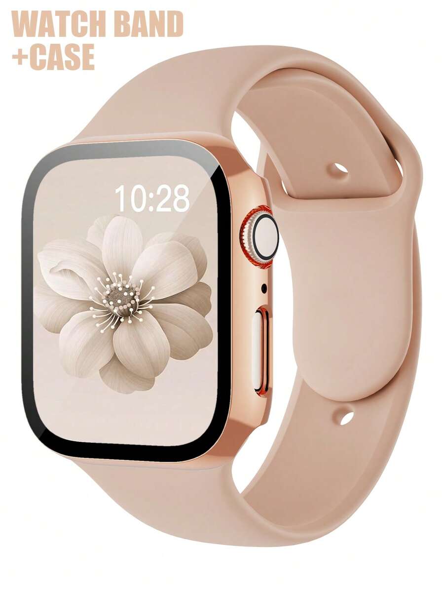 二合一运动硅胶表带和表壳套装,兼容 40mm、41mm、42mm、44mm、45mm、46mm 和 49mm 尺寸的 表带和表壳。柔软舒适的硅胶表带搭配铆钉表扣。防震防刮的硬质 PC 材料和钢化玻璃保护膜一体成型。兼容 Series Ultra/11/10/9/8/7/6/5/4/SE。男女通用智能手表表带和表壳套装。 - 奶茶色錶帶+玫瑰金錶殼 - 查看 1