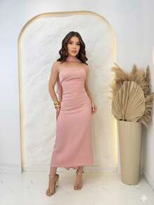 Strapless Midi Dress With Cape - Rosa de té - Ver 1