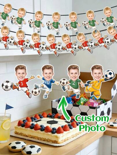 7/14/21pcs Personalized Football Themed Party Banners, Customized Football Player Face Photo Banners, Perfect For Match Days, Birthday Parties, And Sports Football Themed Birthday Party Decorations, Personalized Gifts