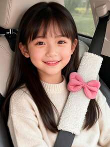 1/2个蝴蝶结毛绒汽车安全带肩垫，柔软舒适的安全带套 - A - 查看 6