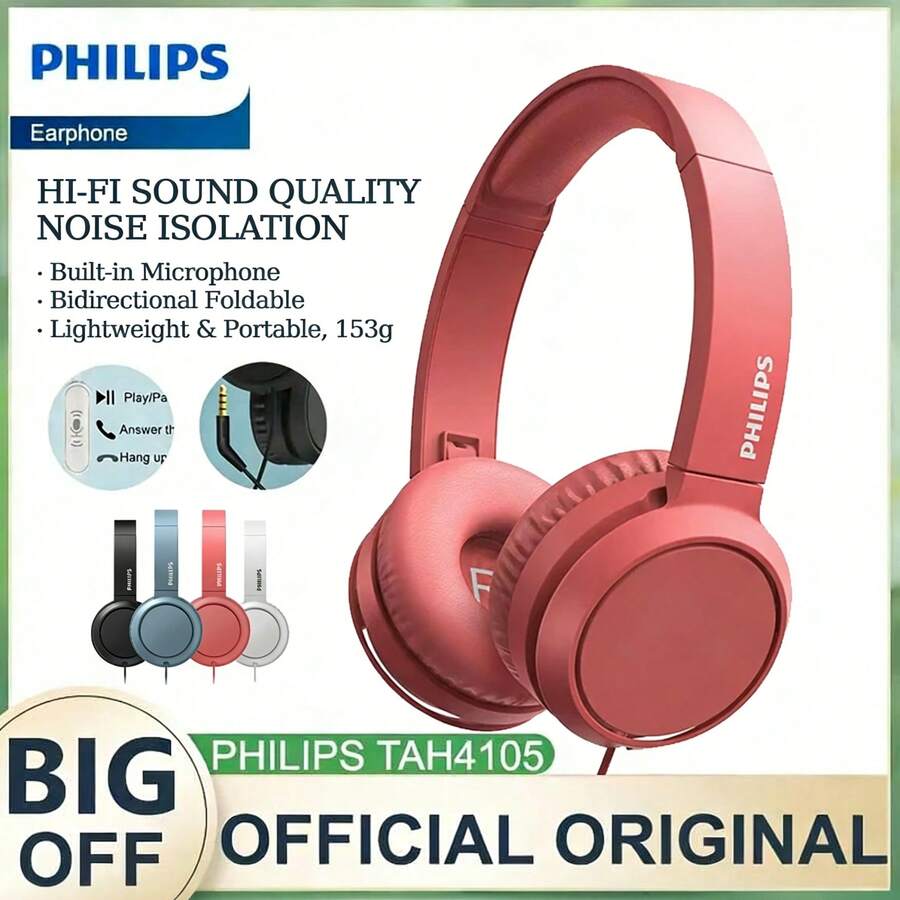 PHILIPS TAH4105 Wired Over-Ear Headphones With Bass, Suitable For Computer, Gaming, Monitoring - Noise-Proof, Foldable, Dynamic Bass And Comfortable Earcups, For Music, Gaming And Online English Learning - Nhiều màu - Xem 1