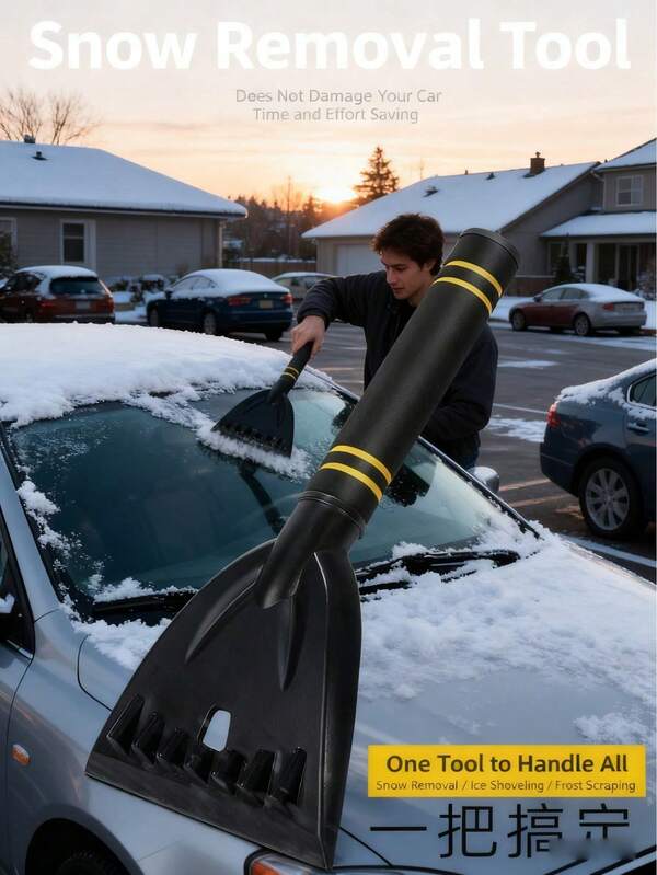 1pc Winter Car Snow Shovel Tool, Sponge Handle To Keep Hands Warm And Protect Car Paint - 3-In-1 Snow Remover/Ice Scraper/Defrost Brush, Anti-Scratch ABS Plastic, EVA Non-Slip Handle, Suitable For Winter Car Accessories