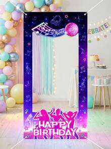 1件装音乐主题生日相框，女生团体生日派对拍照道具，带发光球、星星、麦克风设计，音乐派对拍照背景，乙烯基背景，舞会派对装饰配件，生日快乐装饰，生日礼物，节日派对用品 - 彩色 - 查看 12