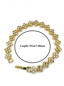 Luxury Sparkling Floral Zirconia Bracelet, Elevates Nighttime Outfits - Gold - View 6