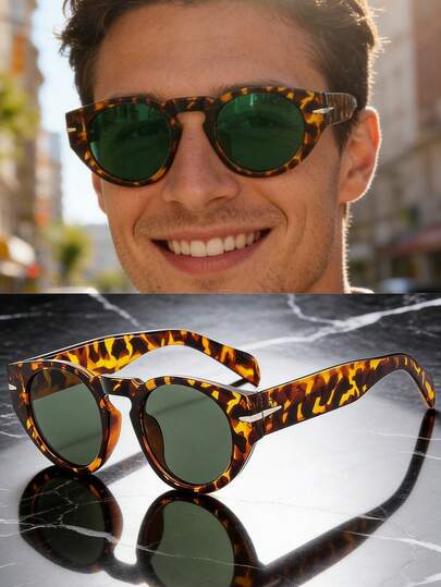 1副新款豹纹男士时尚眼镜，可降低日常生活和婚礼场合的阳光强度，亦可作为装饰性眼镜配饰。