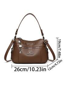 LANYIBAIGE 休闲女士手提包，柔软PU皮革单肩斜挎包，2026新款时尚女士斜挎包 - 棕色 - 查看 3